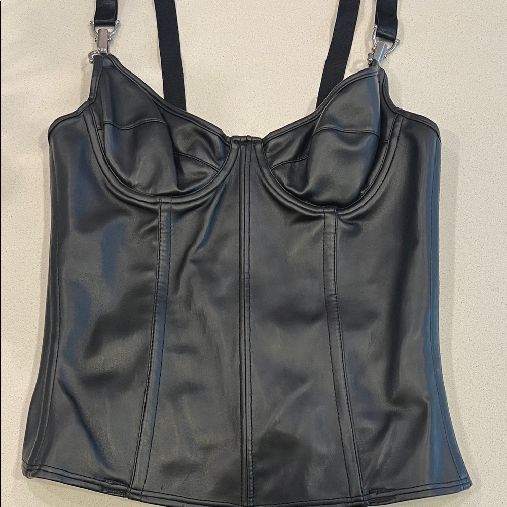 Black Faux Leather Corset Top size 32